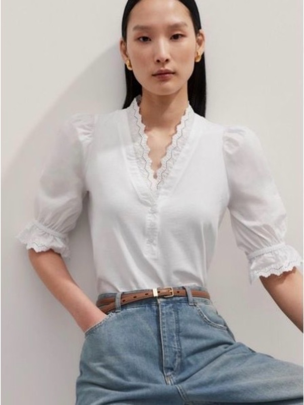 ME+EM Embroidery Edge Layering Blouse. Feminine, dress up or down. CUTE❣️